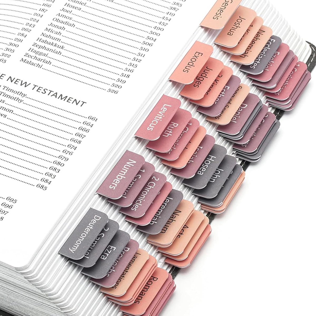 Bible Tab Stickers Self-Adhesive - Tabs Paper - Accessories - Bible Study - English Version - Easy to Read and Use Bible Journaling - Pink-Gray - 75 Laminated โ image 5