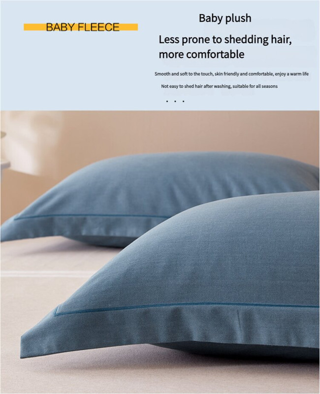 Blue Pure Cotton Flannel Pillowcase Set - Soft, Thickened, Solid Color (Pair, 48x74cm) โ image 5