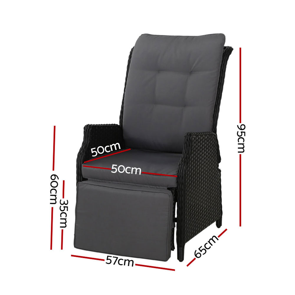 Gardeon 2PC Recliner Chairs Sun lounge Wicker Lounger Outdoor Furniture Adjustable Black — image 2