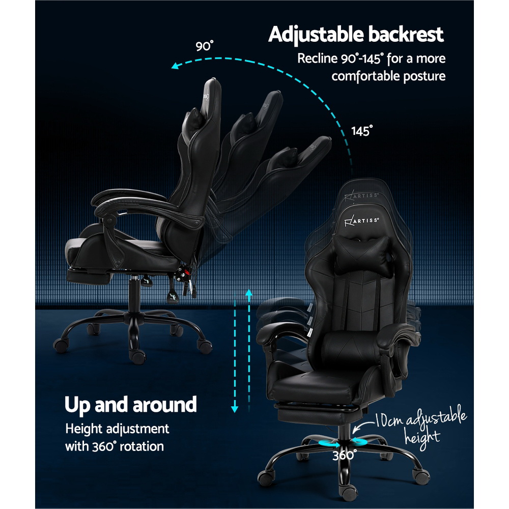 Artiss 6 Point Massage Gaming Office Chair Footrest Black โ image 5