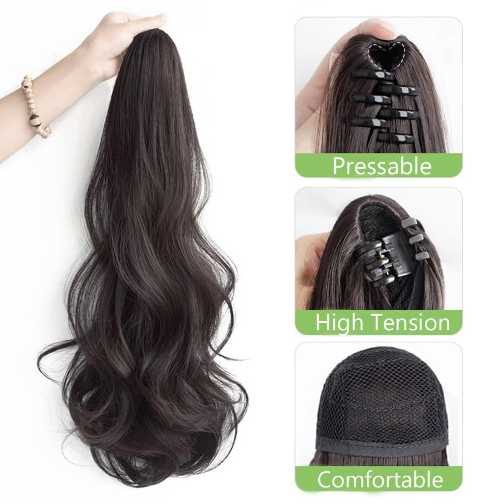 Claw Clip Ponytail Extension Synthetic Curly Wavy Clip in Hair Pieces 55cm Long Pony Tails Hair Extensions for Women (Black) — image 3