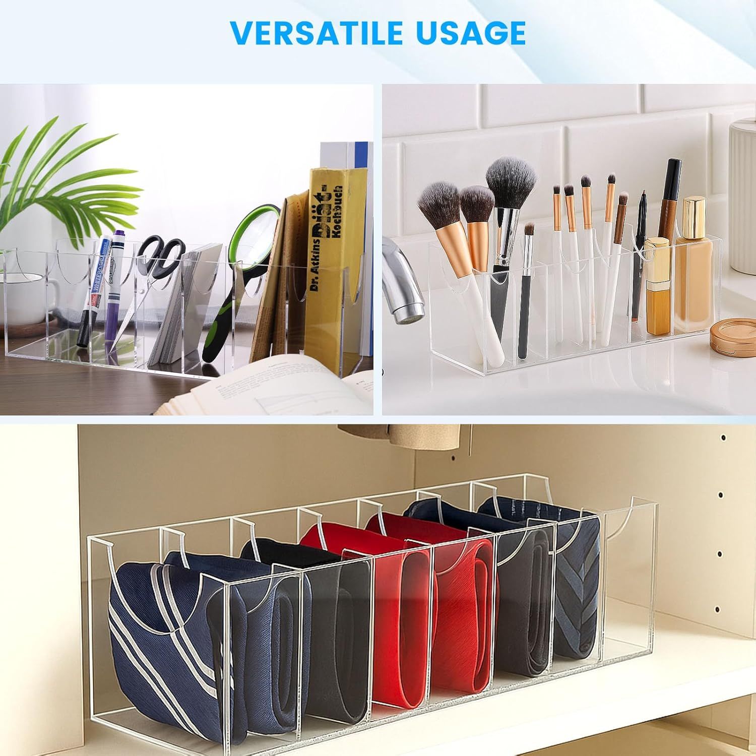 Belt Organizer, Acrylic Belt Storage Holder for The Closet 7 Compartments Display Case for Tie and Bow Tie — image 6