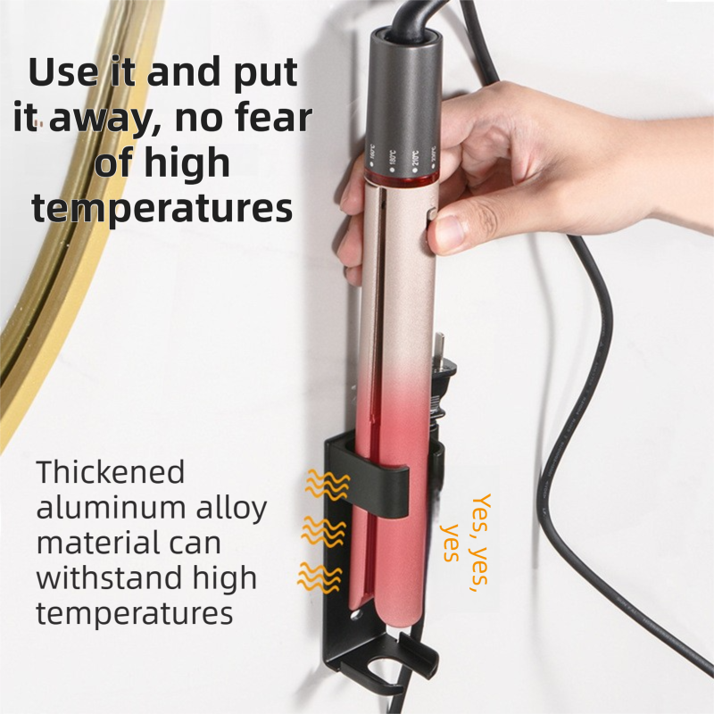 Large White Wall-Mounted Aluminum Curling Iron Holder with Tidy Cord - Heat-Resistant Hair Straightener Storage Rack for Diameter ≥ 36mm — image 2