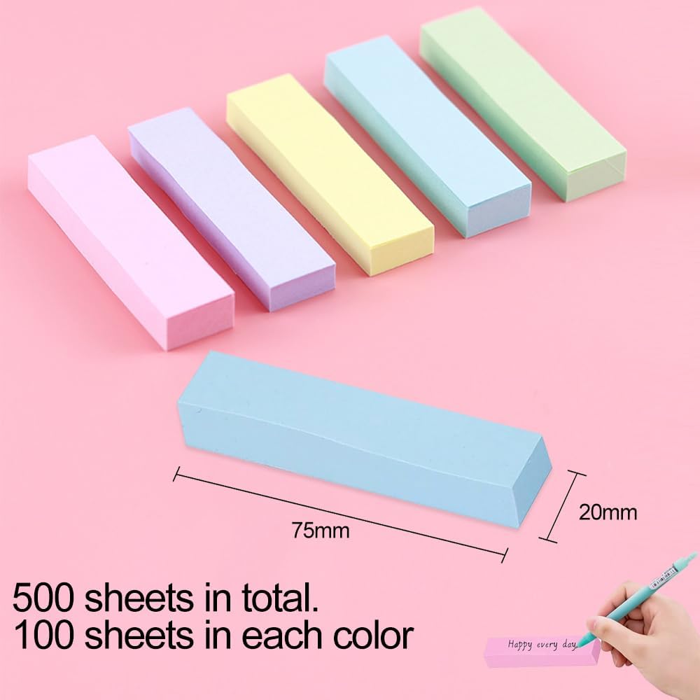500 Pastel Sticky Notes (75x20mm) - Colourful removable sticky notes in blue, pink, green, yellow and purple | Pack of 5 (100 notes each) | For use in the โ image 2