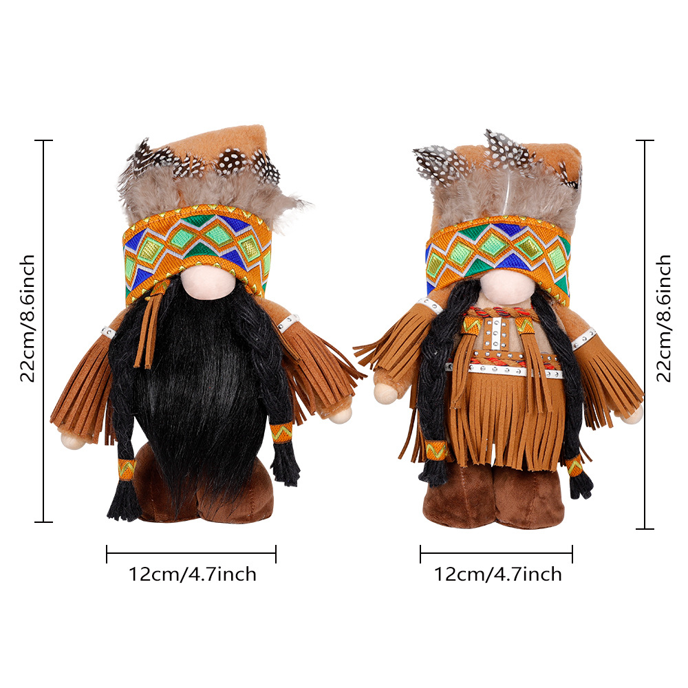 Plush Thanksgiving Dolls - Faceless Figures with Fringe & Braids (Set of 2) โ image 4