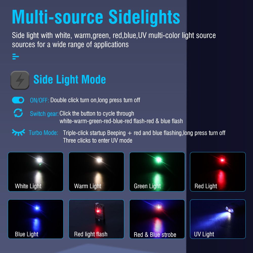 V10 EDC Keychain Flashlight Type-C Rechargeable Lamp Camping Fishing Torch With Magnet UV Light — image 6
