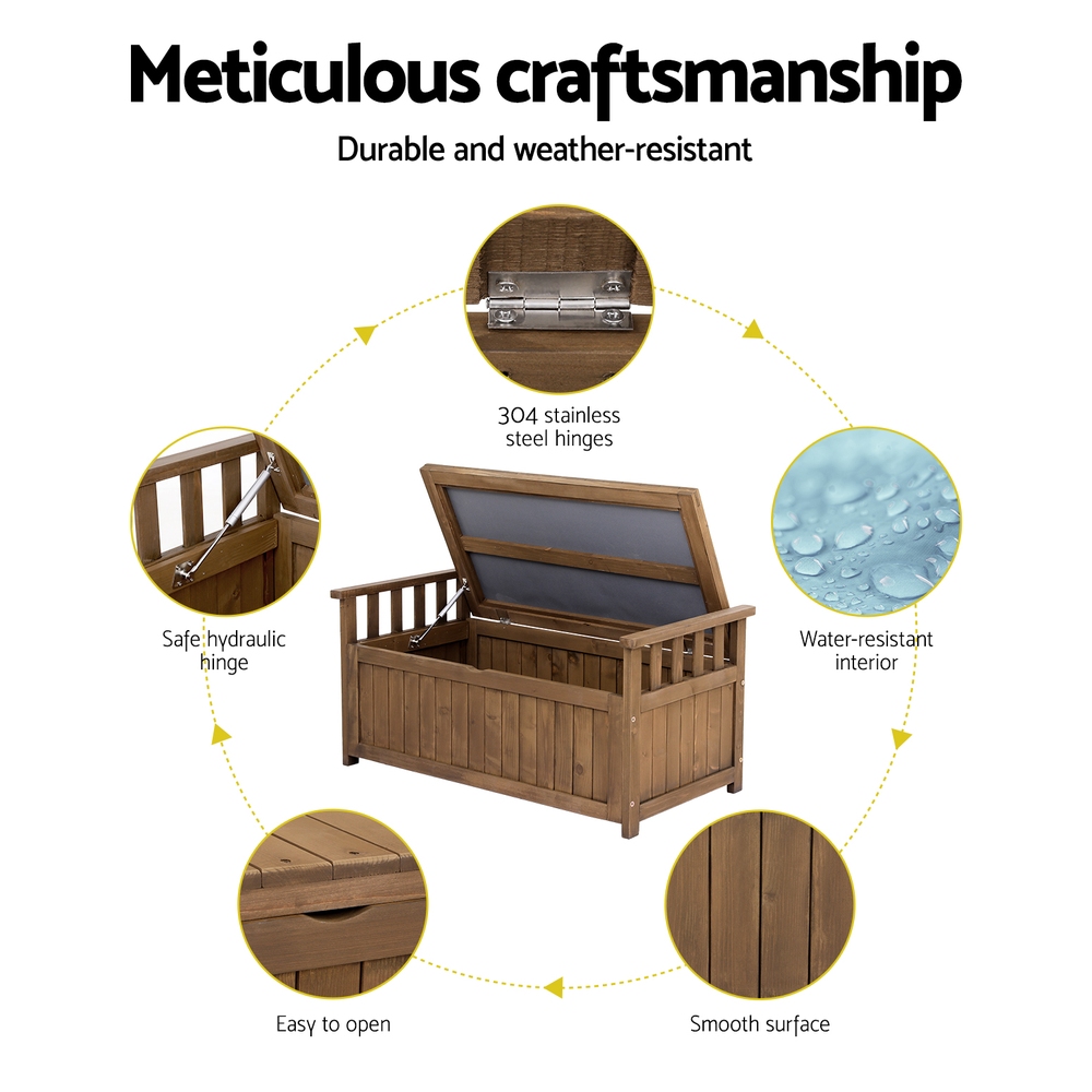 Gardeon Outdoor Storage Bench Box Wooden Garden Toy Tool Sheds Patio Furniture Brown โ image 6
