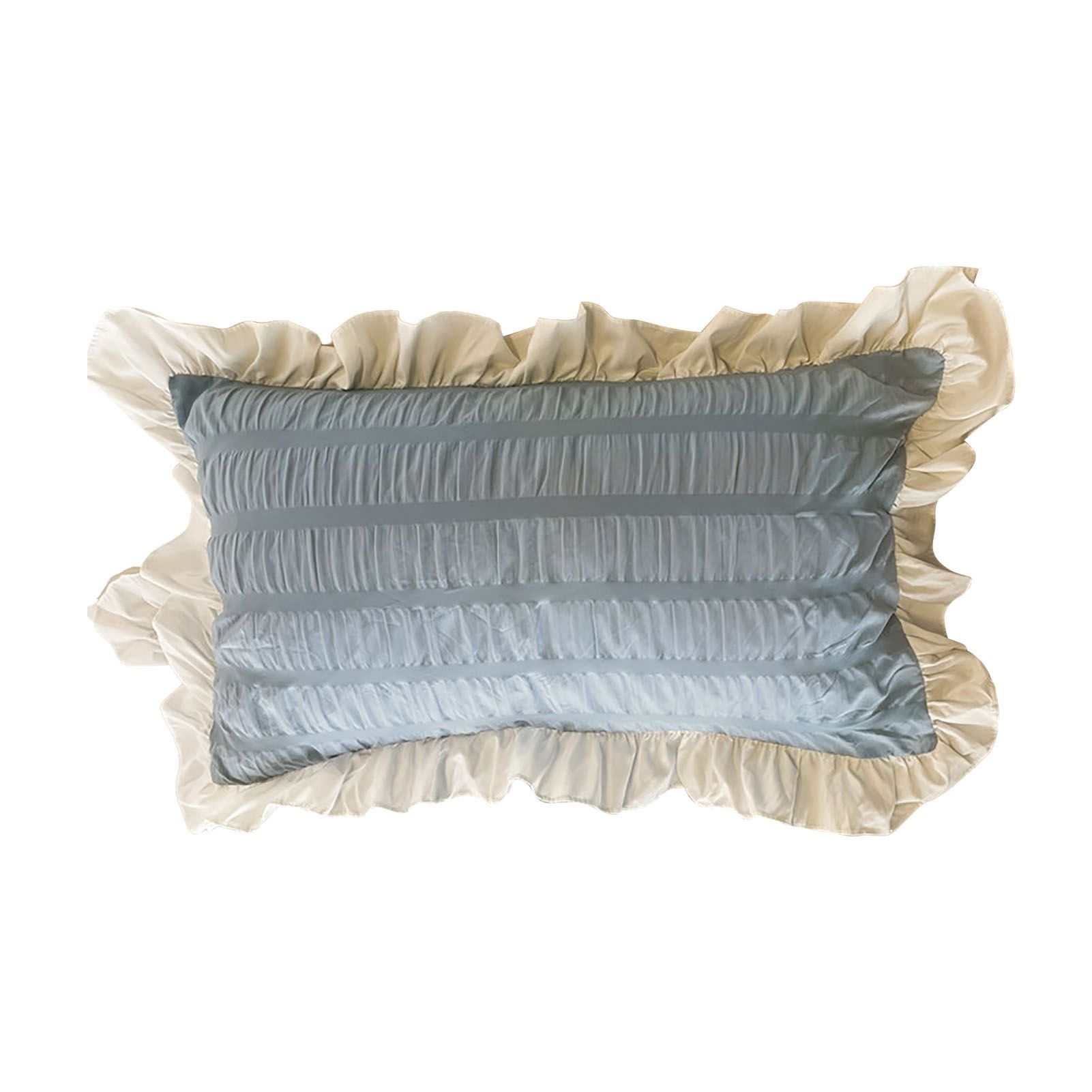 Ruffles Pillow Covers for Student Pure Color Breathable Lovely Pillow Cases for Dormitory Bedroom Blue 48x74cm/18.9x29.1in — image 6