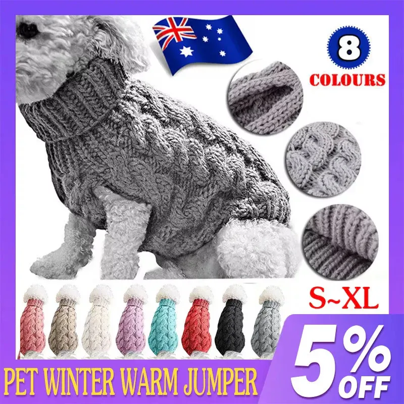 Puppy Dog Jumper Winter Warm Knitted Sweater Pet Clothes Small Dogs Coat Thermal S Size - Beige โ image 2