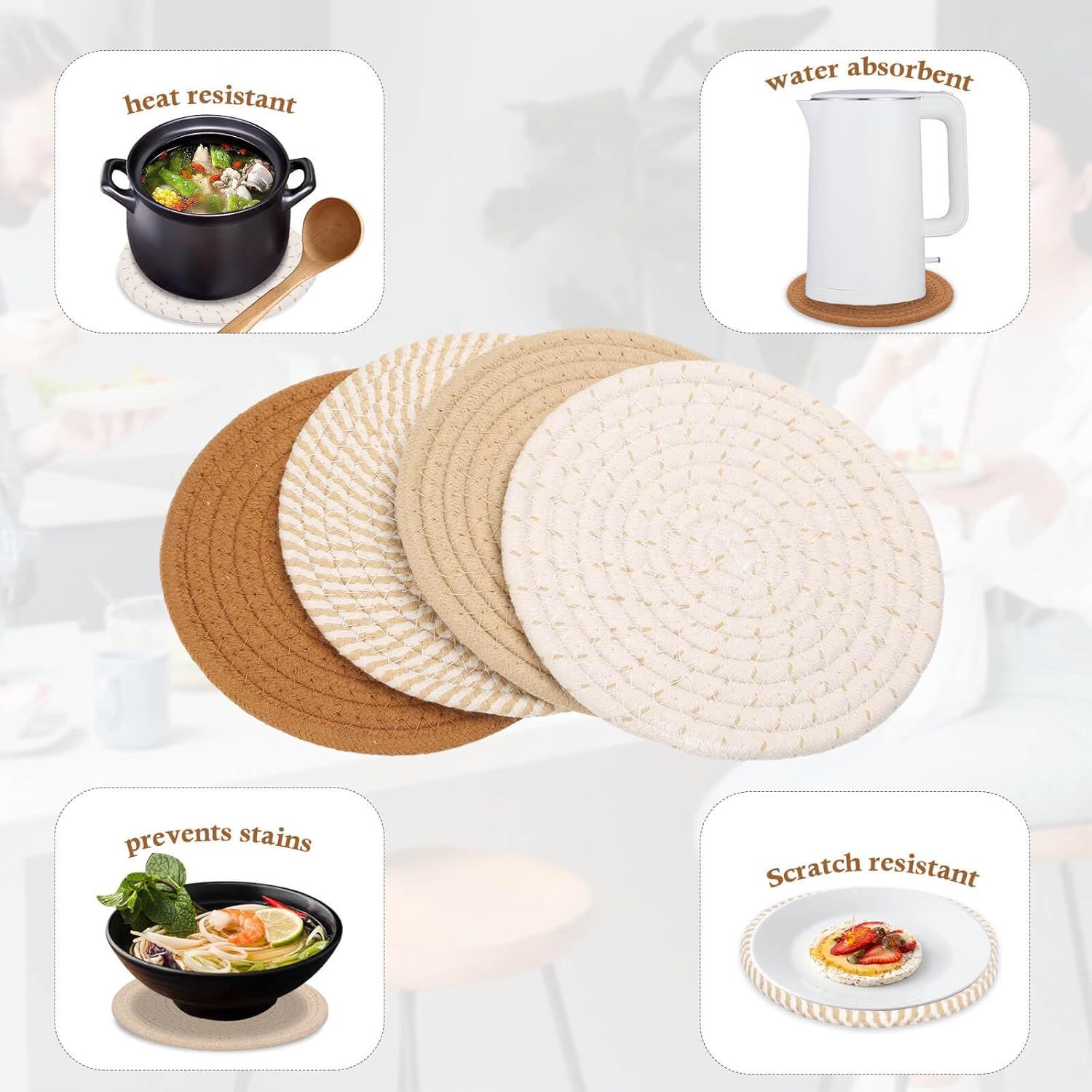 7" Trivets for Hot Dishes, Hot pots and Pans, 4 Heat Resistant Hot Pads, Pot Holders for Kitchen, Home Essentials for New Home and Farmhouse Decor, Fall — image 5