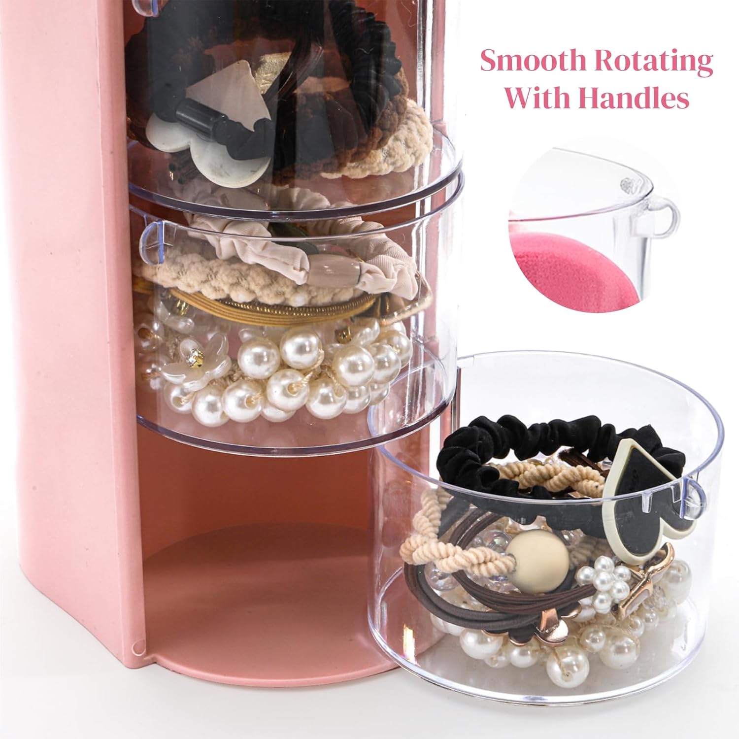 2 Pack Hair Brush Holders, 3-layer Rotatable Tie Organizer, Clear Acrylic Accessories Storage Box for Girls, Bathroom Makeup Container Case Headband Bow Clip — image 4