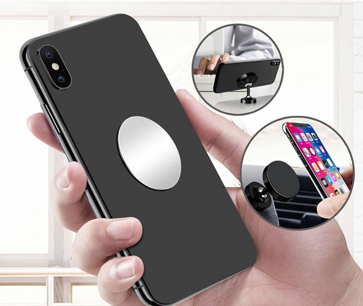 2oz Metal Round Plate For Phone | Self-Adhesive Magnetic | Phone Holder | Phone Sticker | Metal Phone Plate | Round | Silver — image 2