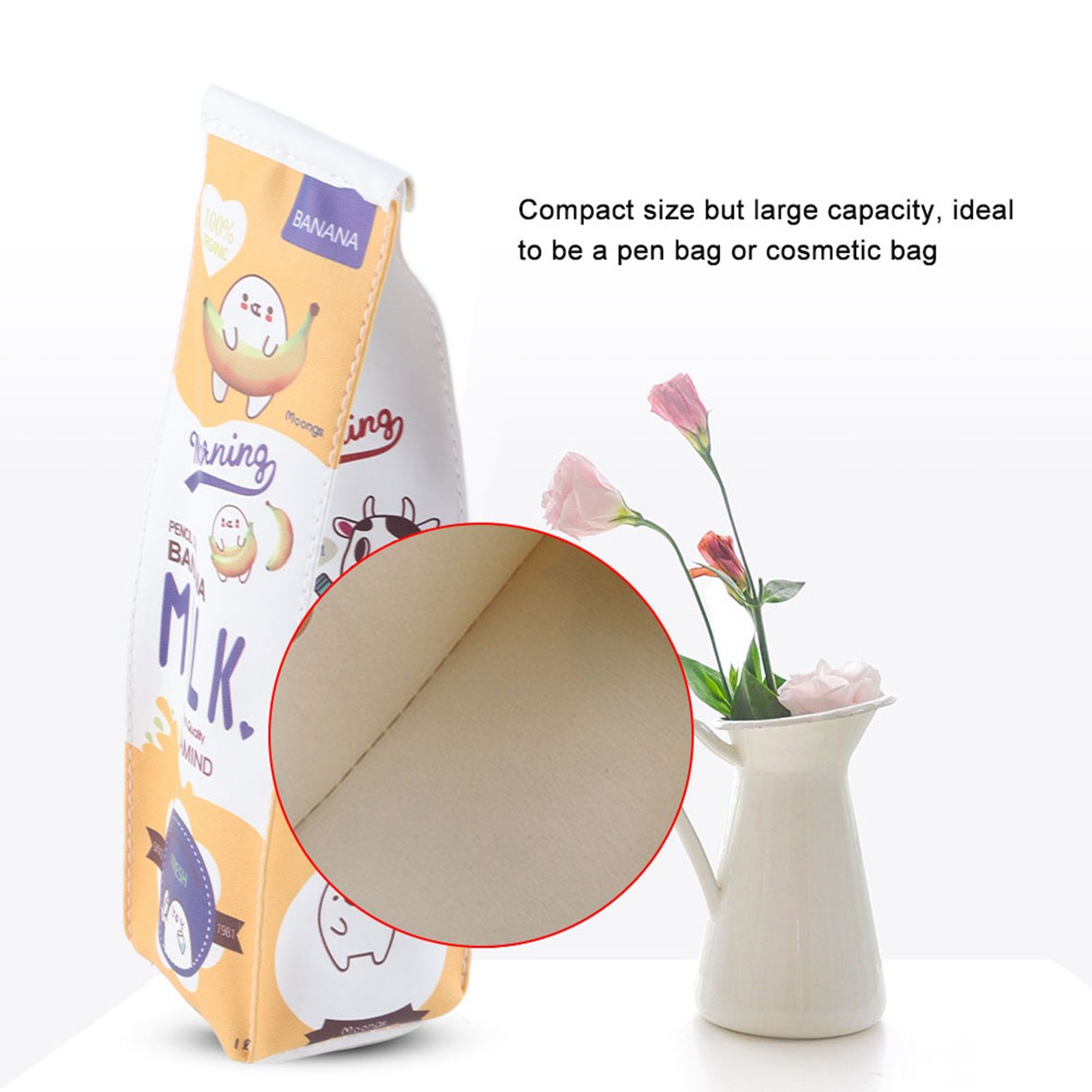 3Colors Cartoon Milk Stationery Bag Waterproof PU Large Capacity Pencil Case Storage Bag β image 4