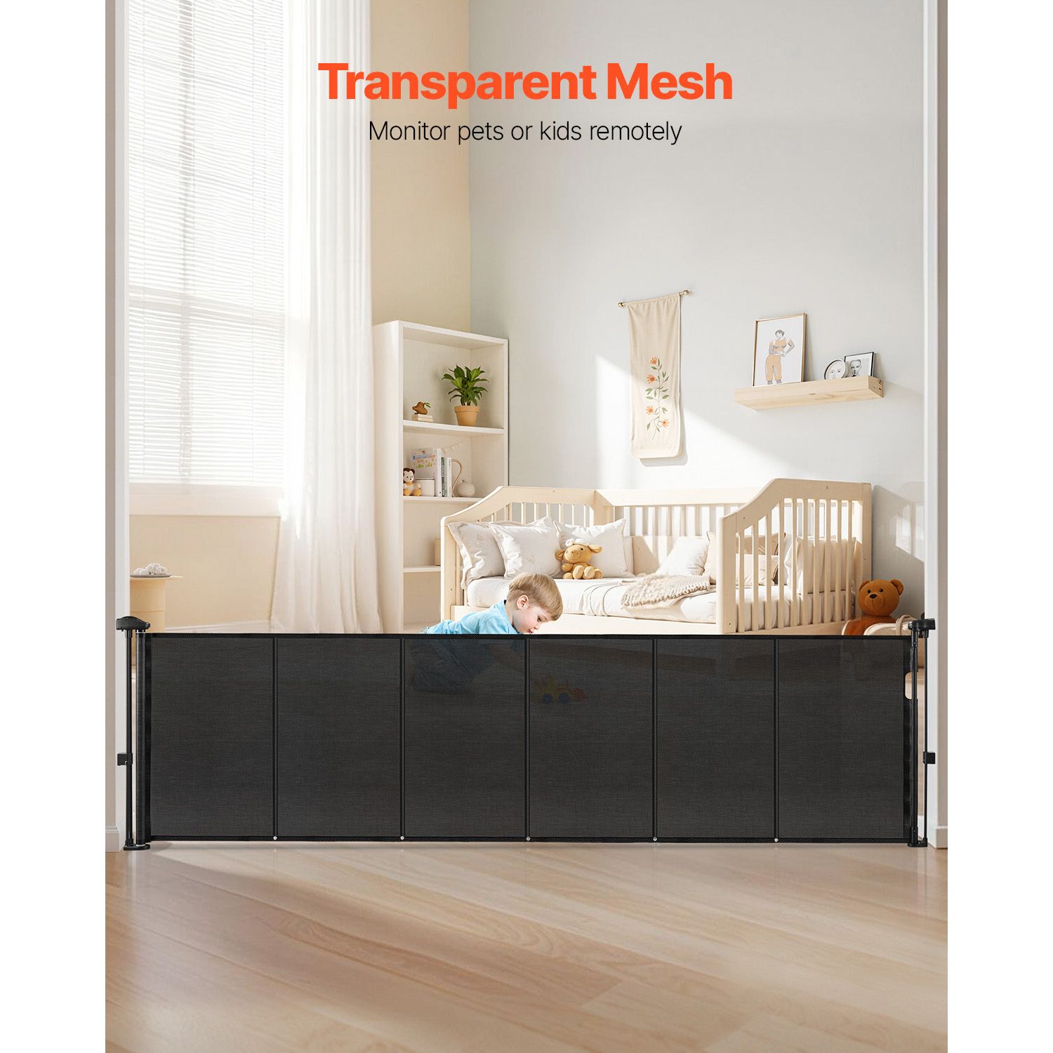 Retractable Baby Gate, 870 mm Tall, Extends up to 2800 mm Wide, Retractable Gate for Kids or Pets, Mesh Material, Easy to Install for Indoor Stairs, Doorways — image 4