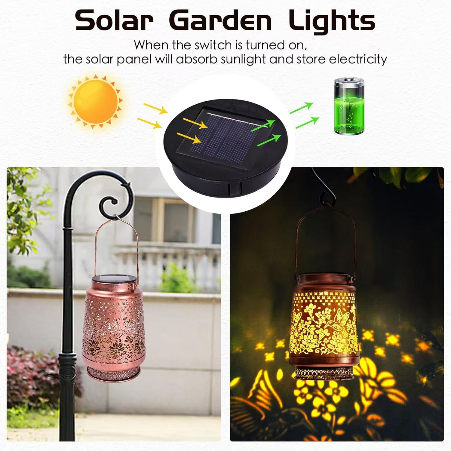 2-Pack Decorative Solar Butterfly Hanging Lantern(11x11x17CM) - Waterproof Metal Hollow-Carved Outdoor Garden Projection Light for Garden and Patio โ image 3