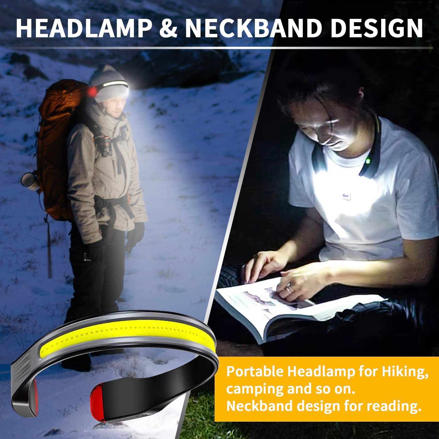 LED Rechargeable Headlamp, Neck Reading Light, Super Bright COB lamp, Waterproof Flashlight for Running, Camping, Hiking, Fishing — image 4