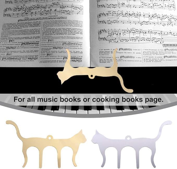 2 Metal Music Book Clips Sheet Music Page Holder Clips for Sheet Music Stands, Cute Cat Shaped Metal Music Bookmark for Piano โ image 3