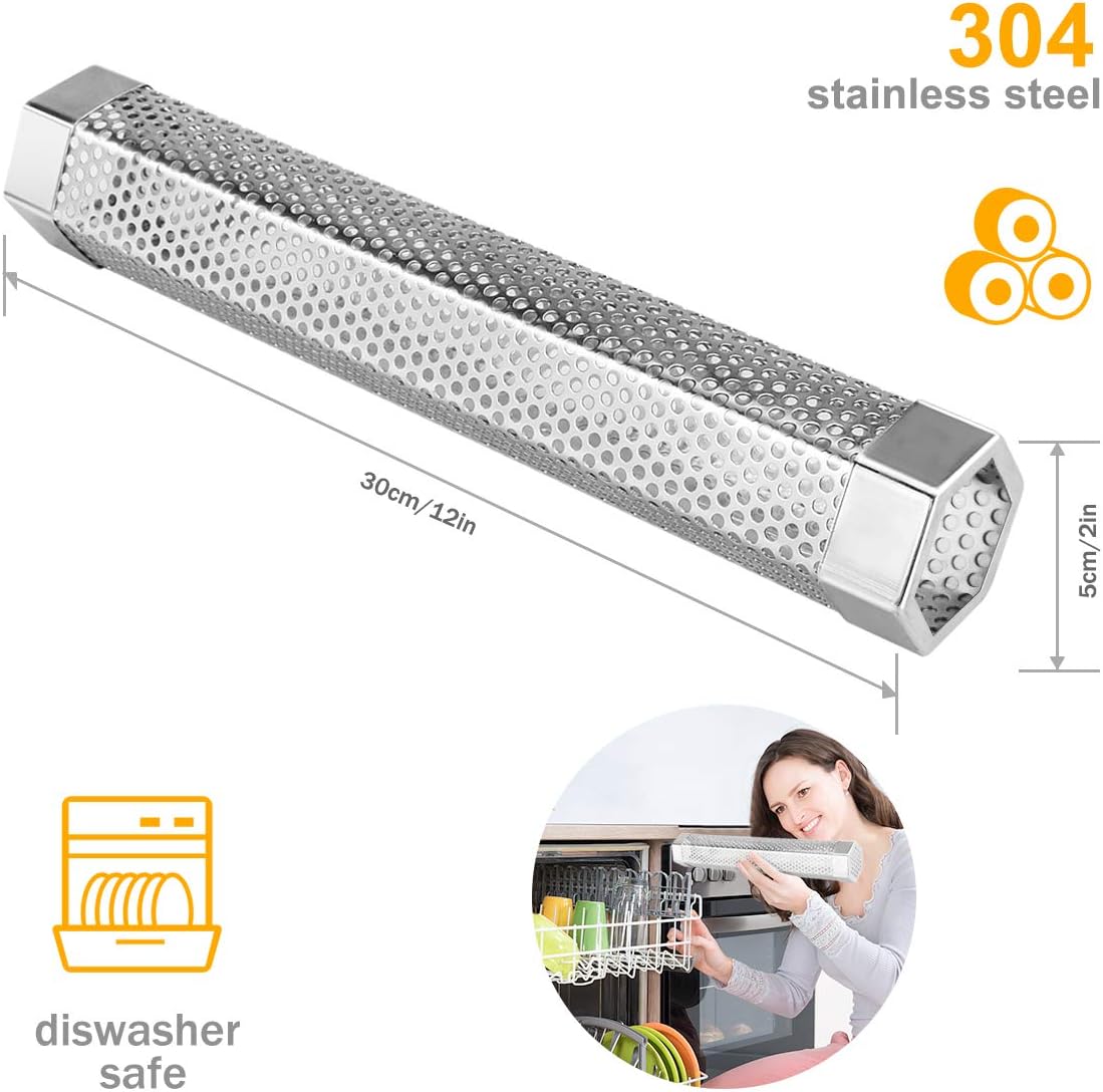 Pellet Smoker Tube, 2 Pack 12'' Stainless Steel BBQ Wood Pellet Tube Smoker, for Cold/Hot Smoking — image 5