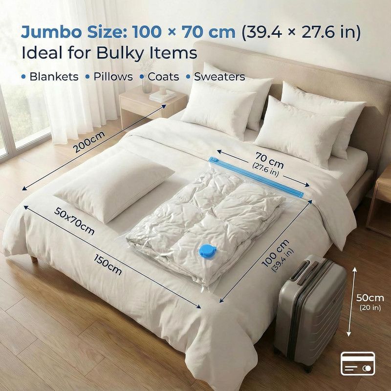 6-Pack Jumbo Vacuum Storage Bags | Space Saving Vacuum Pack Bags for Clothes & Bedding | 80% More Storage | 100cm x 70cm (39” x 28”) — image 2