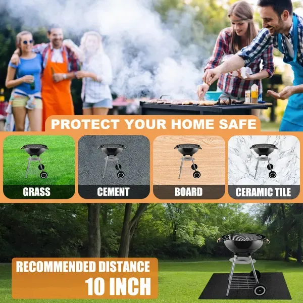 Fireproof Waterproof BBQ Grill Mat, Grease-Resistant Floor Protector for Gas Grills, Patios, Decks and Backyards, Black, 99 × 119 cm — image 4