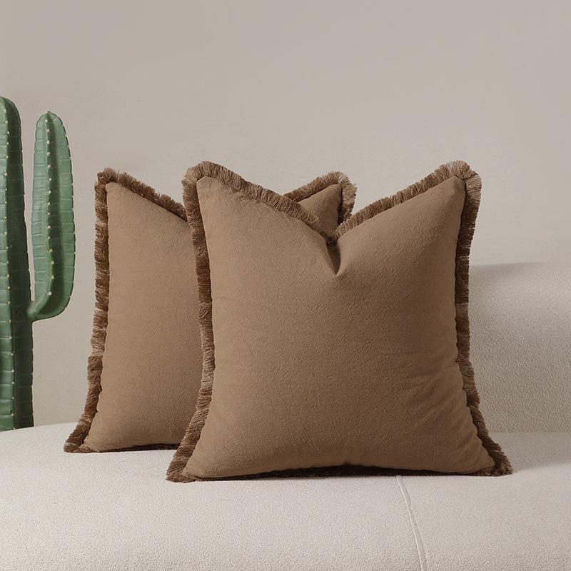 Mocha brown 2 Pack Bohemian Tassel Pillowcases Soft Washed Cotton Cushion Covers for Living Room Sofa Elegant Decor Solution for Local Standard Home