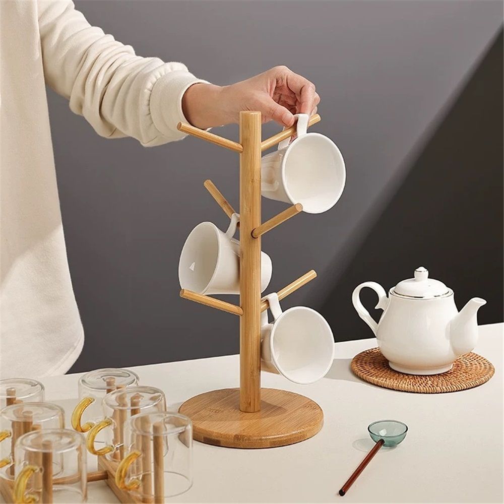 Mug Holder Tree, Coffee Cup Holder with 6 Hooks, Hanger Coffee Bar Organizer Display Stand for Kitchen Counter Dinnerware Storage(Nature) — image 3