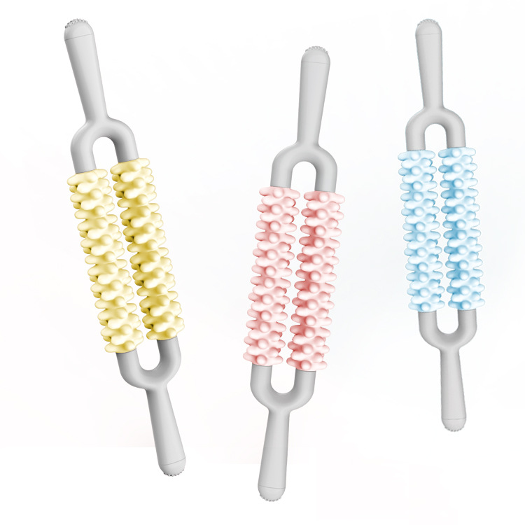 Blue and Grey Dual Row Spiky Muscle Roller Stick - Deep Tissue Massager for Back and Leg Recovery โ image 2