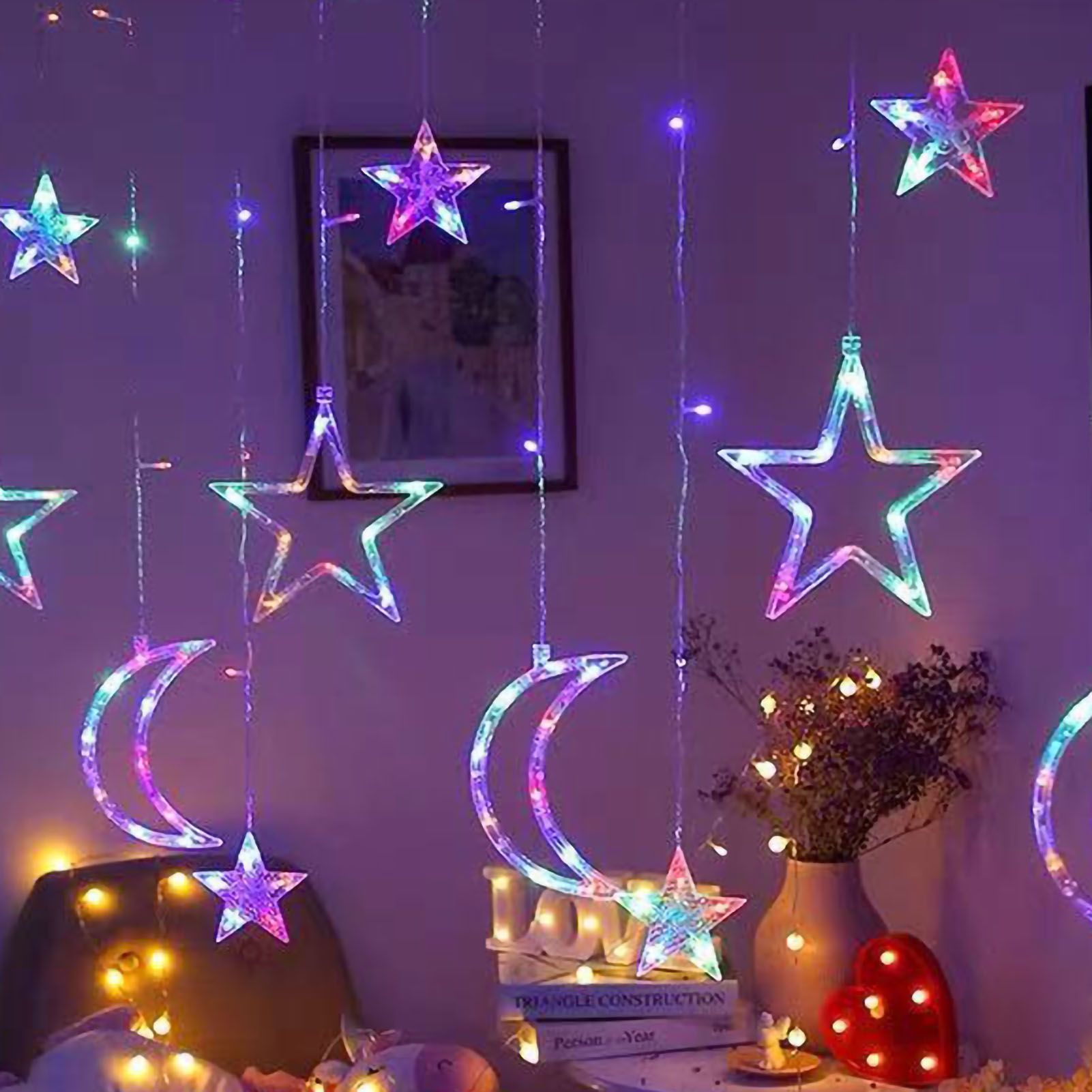 Star Moon Curtain String Lights LED Lamp Add Romantic Ambience Window Curtain Lights for Bedroom Living Room Shop Color — image 5