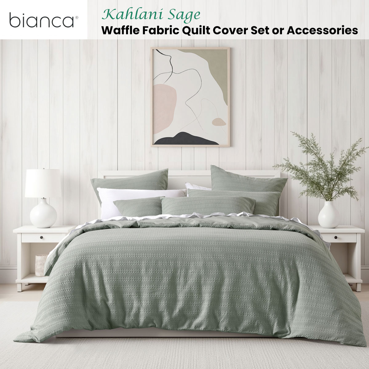 Bianca Kahlani Sage Waffle Quilt Cover Set Queen — image 2