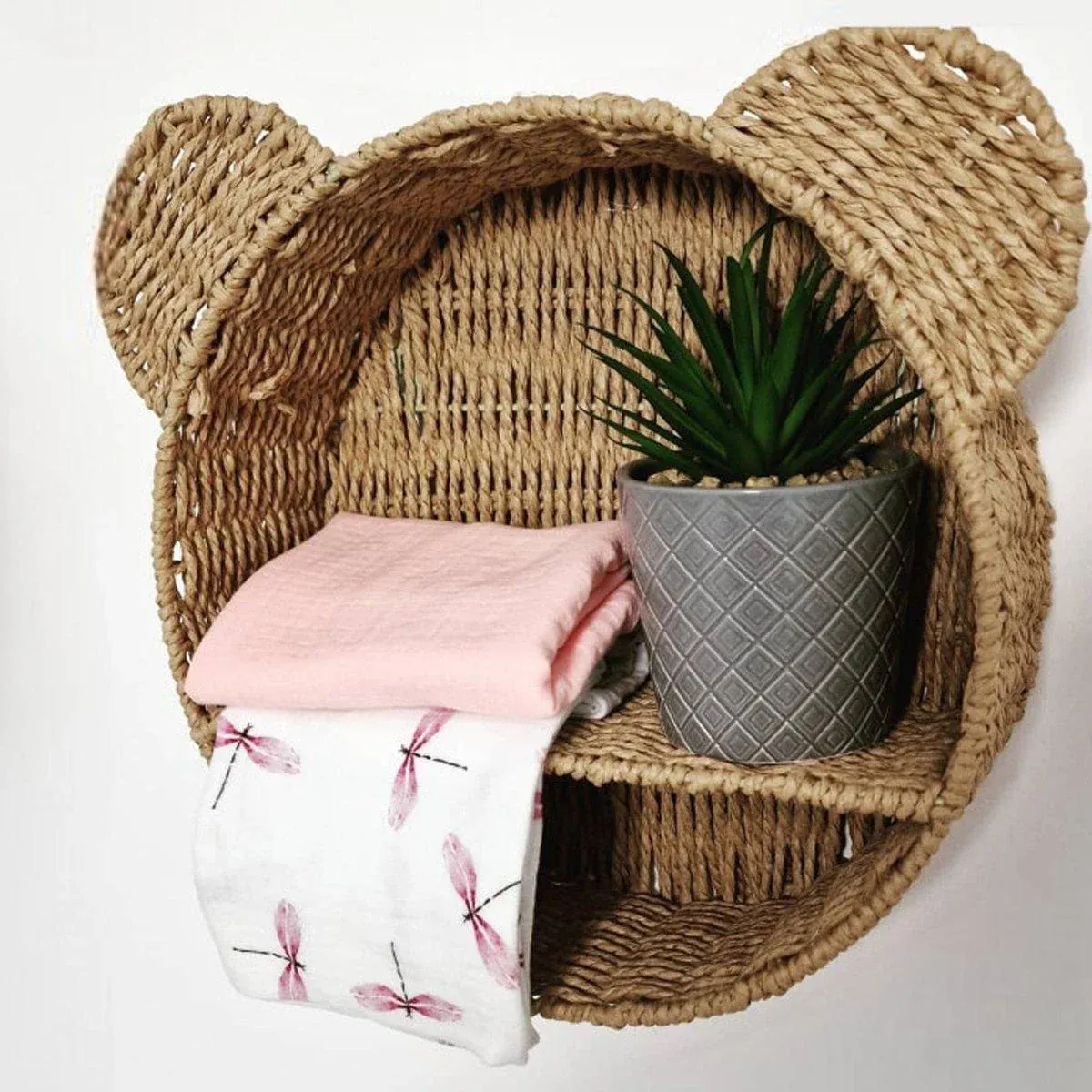 Rattan Storage Basket Wall Mounted Rack Round Plant Display Stand Organizer โ image 4