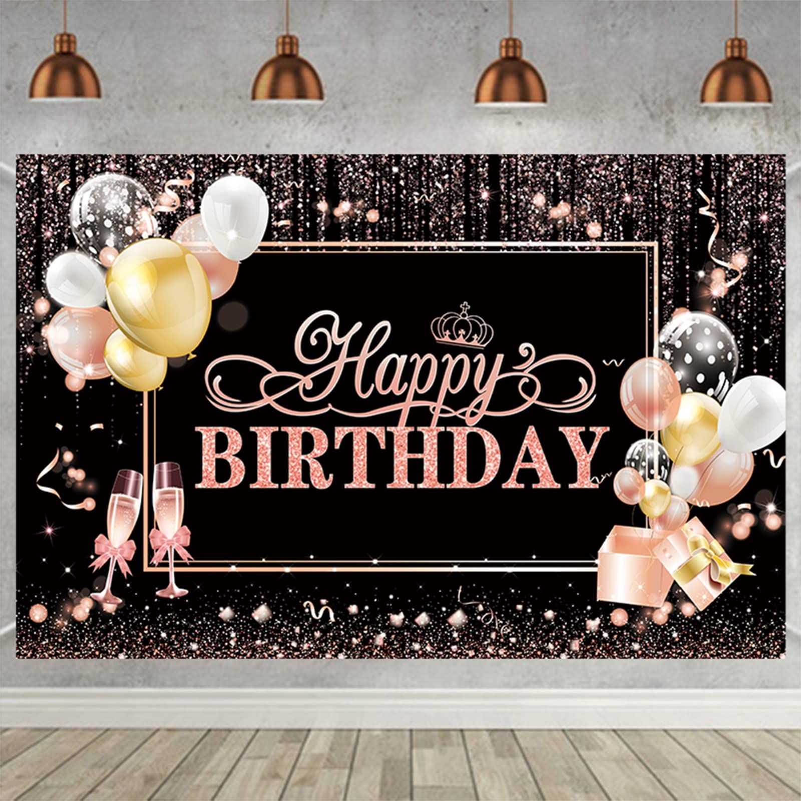 Rose Gold Happy Birthday Backdrop Banner, Happy Birthday Decoration Banner, Happy Birthday Backdrop for Girls Women71 x 45 Inch