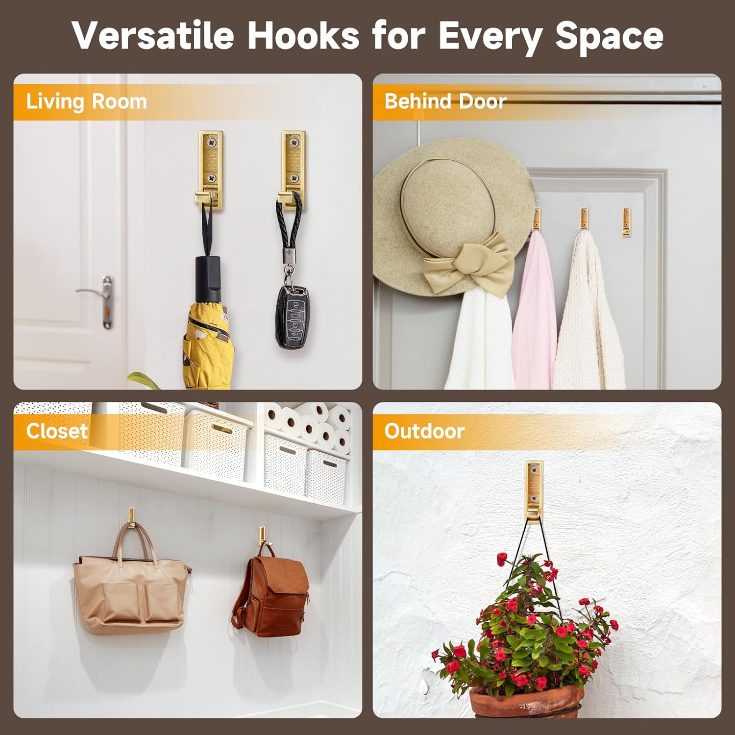 Folding Hooks 4 Pack Foldable Coat Hook Heavy Duty Wall Hooks for Hanging Coats, Towel, Hat, Backpacks (Gold) โ image 6