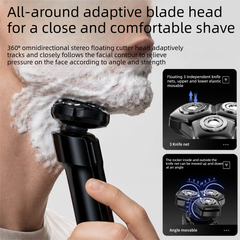 Men's 3-Head Electric Rotary Shaver Upgraded Set - Type-C Rechargeable LCD Grooming Kit for Beard, Nose Hair, Sideburns, Home and Travel Use — image 2