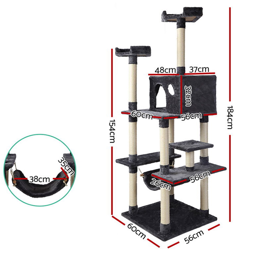 i.Pet Cat Tree 184cm Tower Scratching Post Scratcher Wood Trees Condo Bed House โ image 2