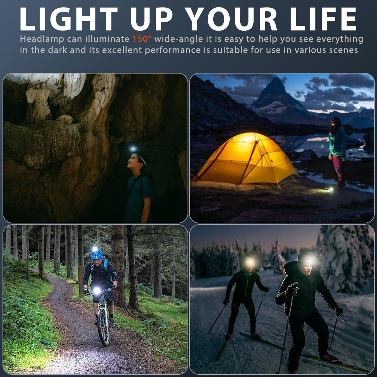 Headlamp Rechargeable 2PCS,Super Bright Head Lights for Forehead,5 Modes Waterproof Motion Sensor Head Lamp,Headlamp Flashlight,LED Rechargeable Headlight for — image 5