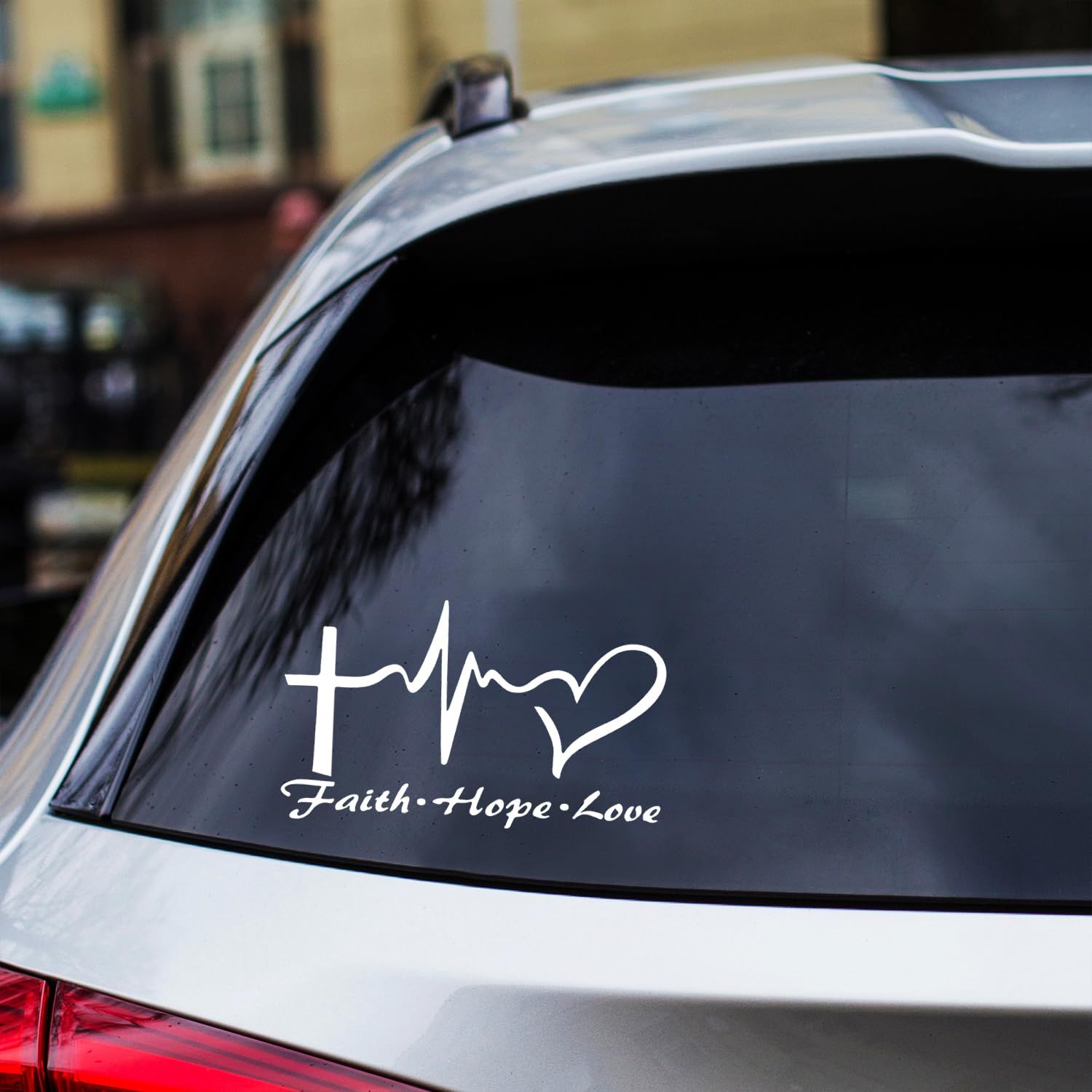Love Heart Car Decal Stickers, Jesus Cross Vinyl Sticker for Car Windows, Tablets, Laptops, Water Bottles (White)