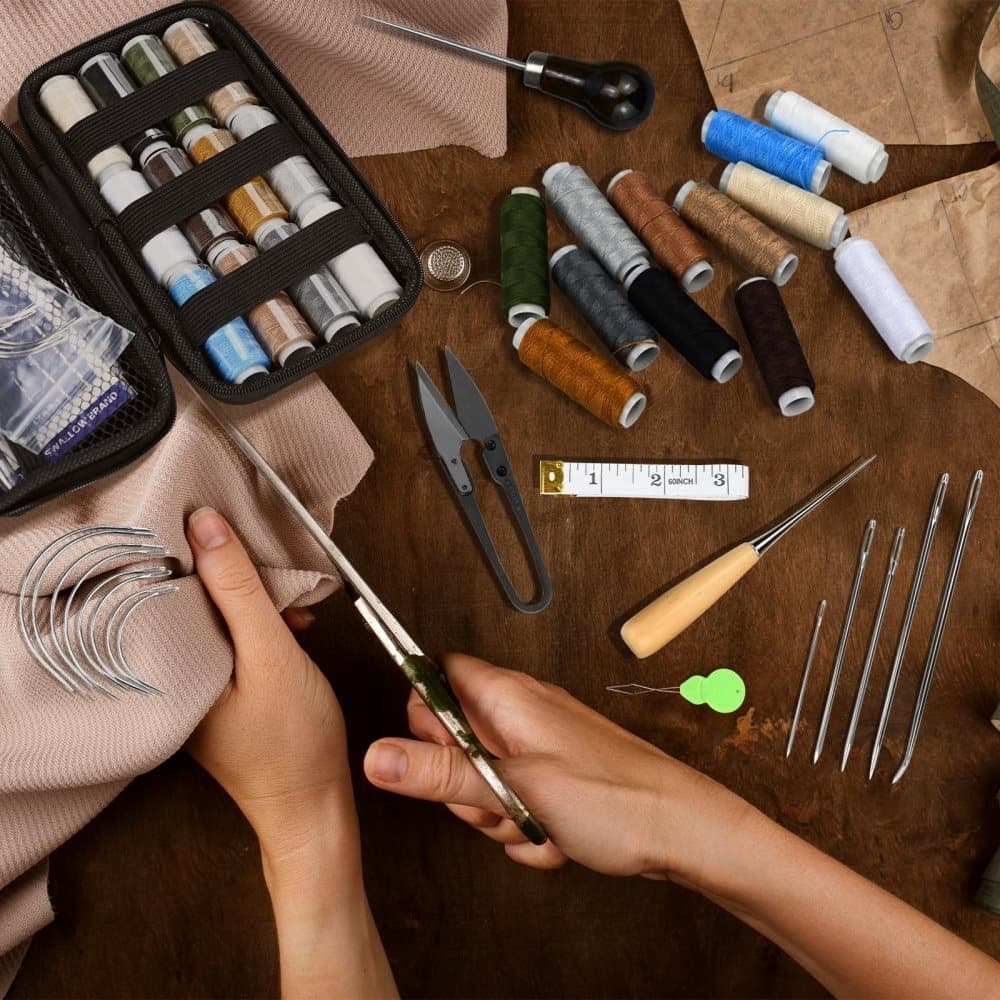 48-Piece Leather Sewing Kit with Needles, Scissors, Measuring Tape, Rivets and 12 Thread Colors — image 5