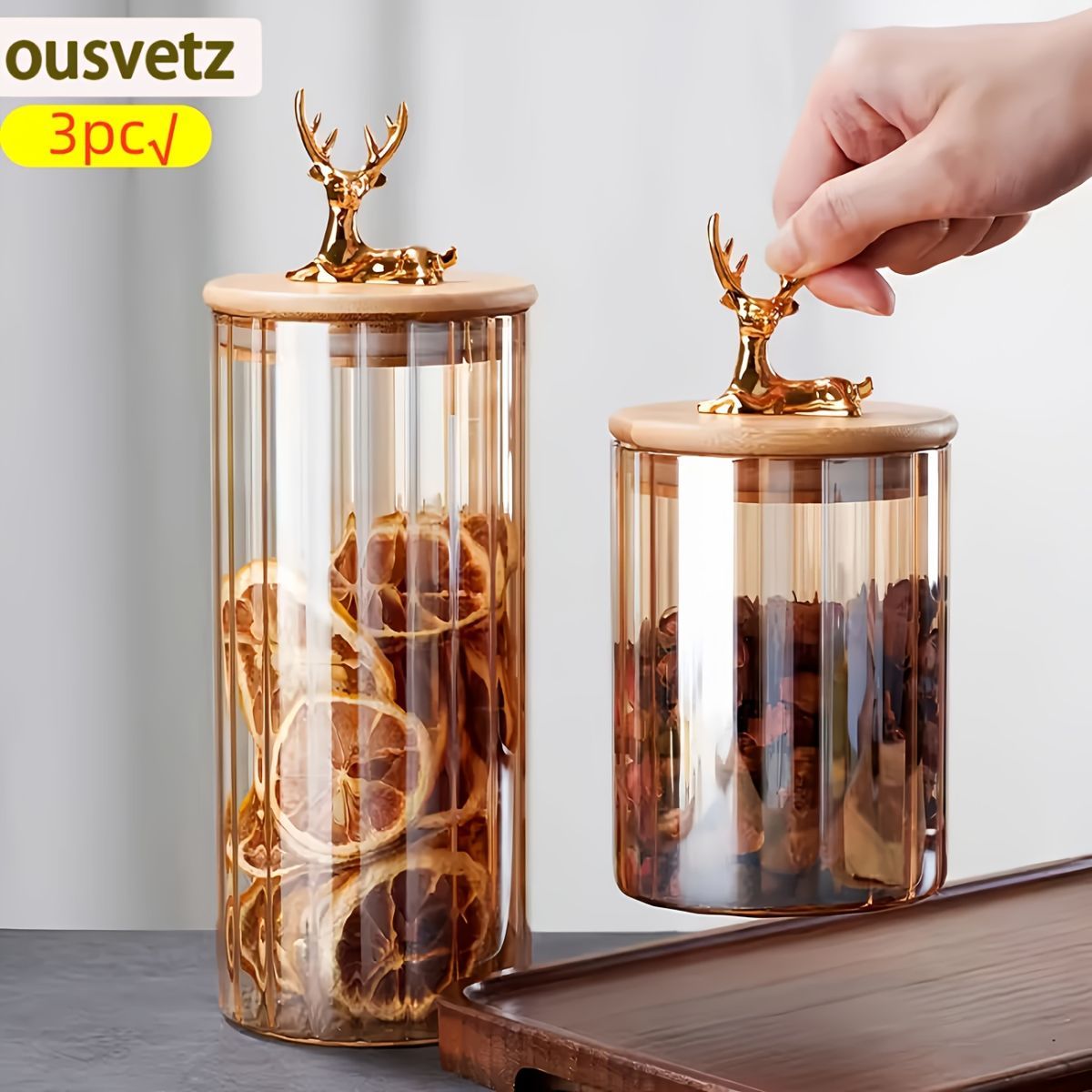 deer head storage jars, food grade canisters, coffee bean container, airtight cereal jar, grain storage set, decorative kitchen jars, pantry organization β image 6