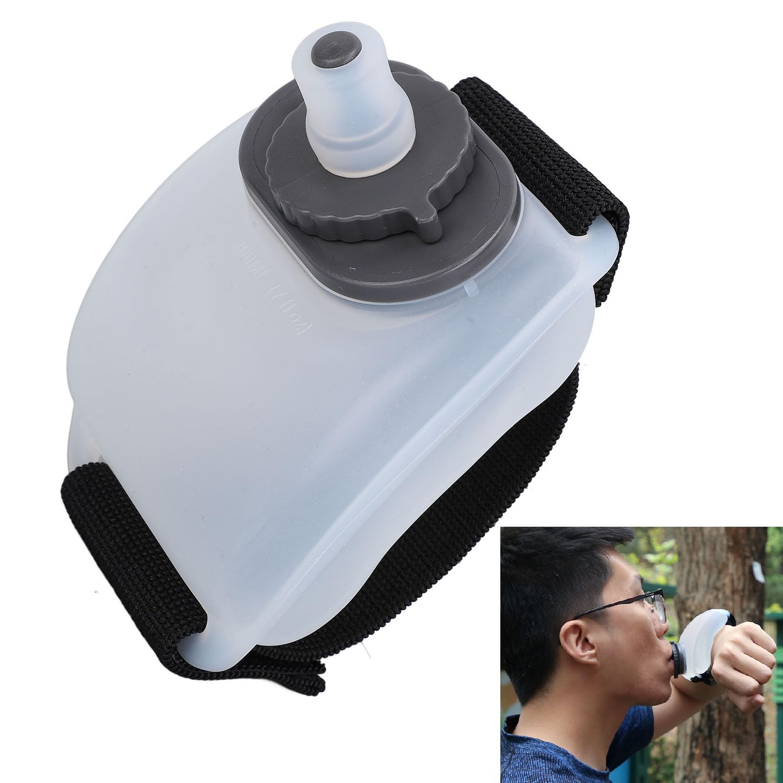 Wrist Water Bottle 7oz Hydration Flask – Hands-Free Leak-Proof Silicone Drink Container for Running, Cycling, Hiking & Fitness Training (White) — image 6