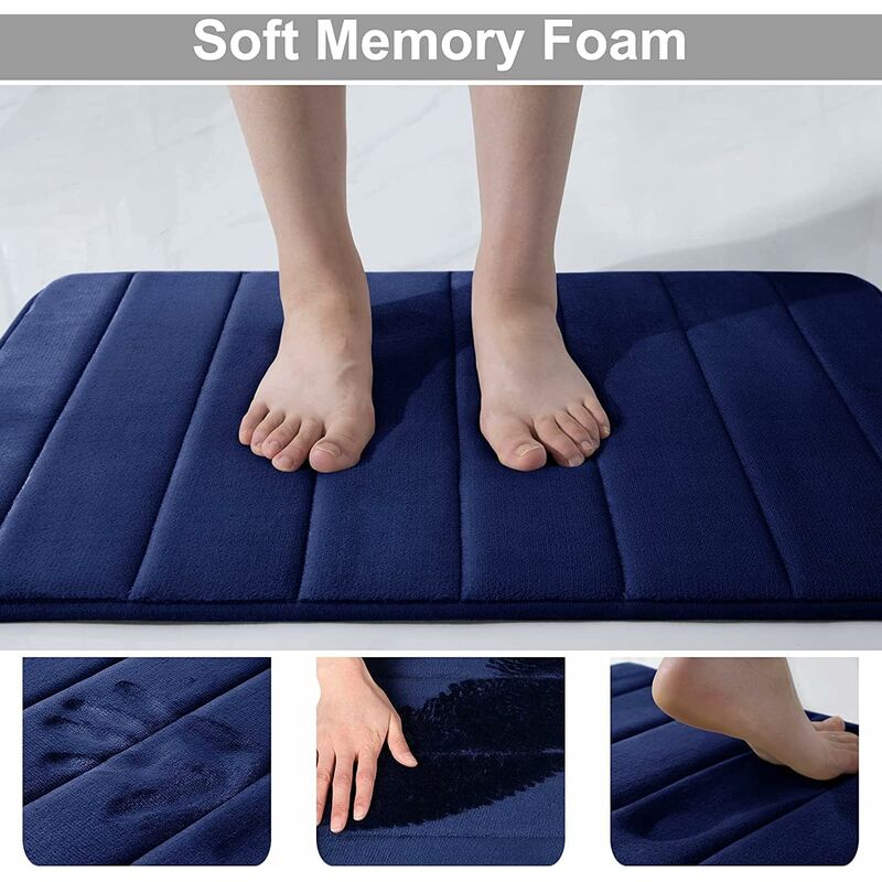 Memory Foam Bath Mat Non-Slip Backing Soft Water Absorbent Bath Mat For Toilet Bathroom, Memory Foam, Navy Blue, 50 X — image 2