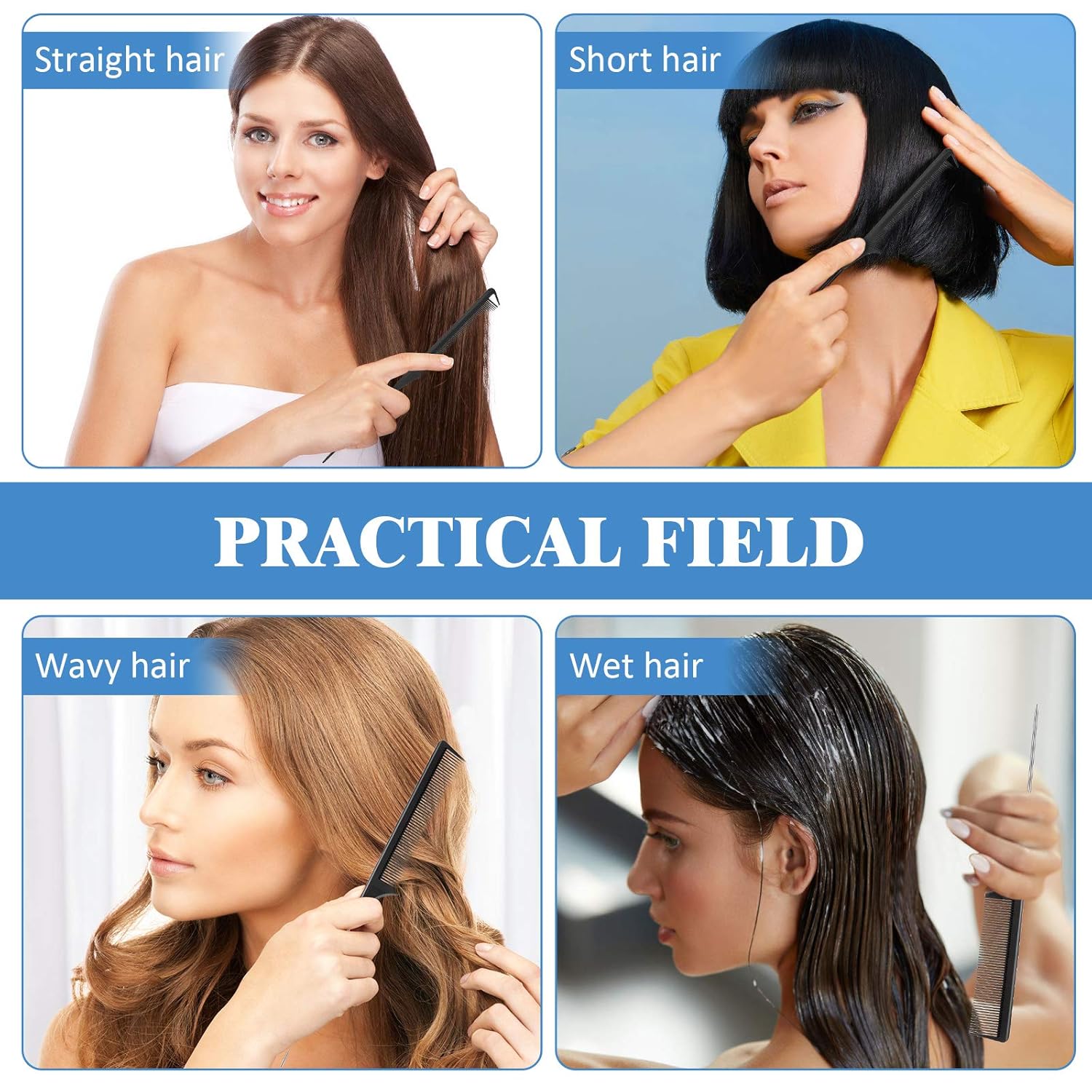 12 Pieces Rat Tail Comb Carbon Fiber Parting Set, Stainless Steel Tail Hair Comb Heat Resistant Teasing for Braid Hair Salon Home Use โ image 6