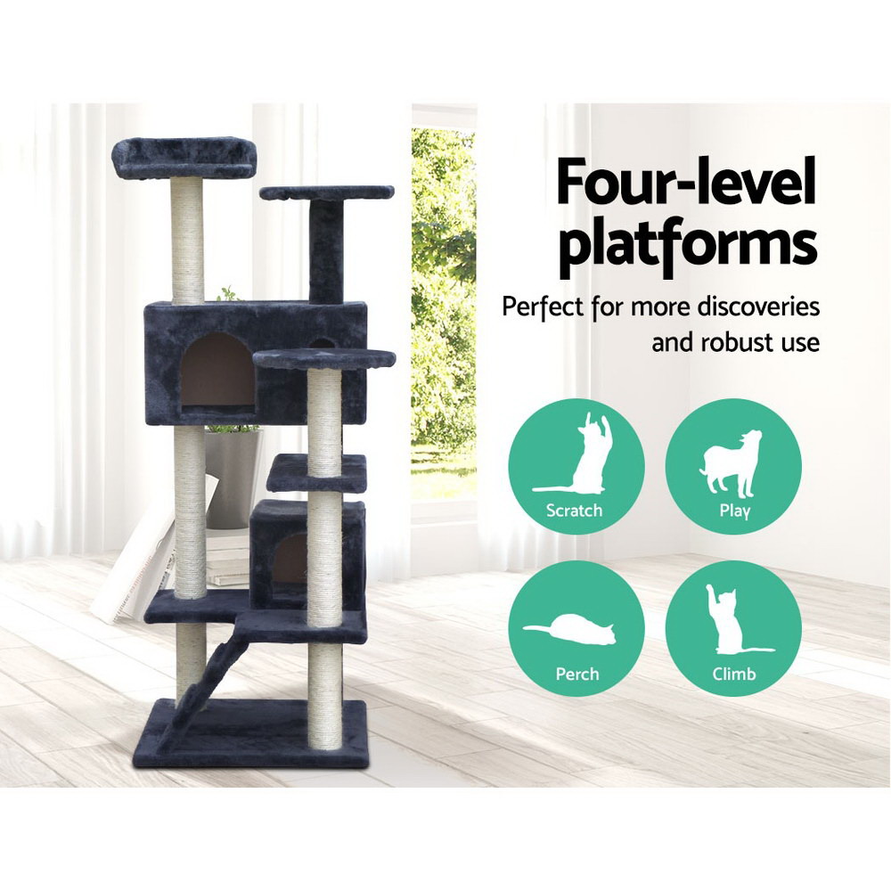 i.Pet Cat Tree 134cm Tower Scratching Post Scratcher Wood Condo House Bed Grey โ image 3