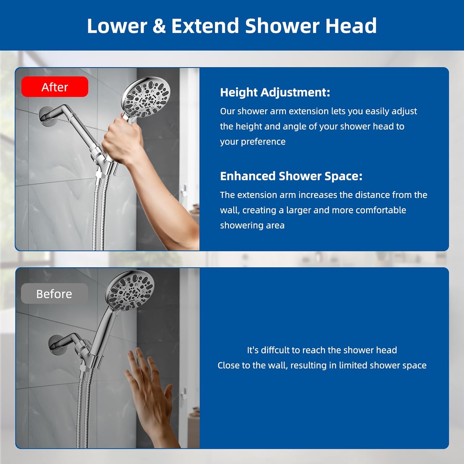 All Metal 6 Inch Shower head Extension, Solid Brass Shower Arm Extension shower Head Extender, Water Outlet Lowers Existing Shower Head Shower Pipe Extension — image 3