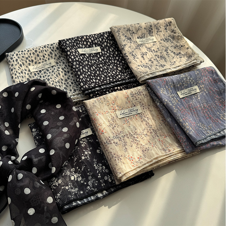 Style 12 Black Versatile Patterned Square Scarf | 65x65cm Lightweight Polyester Neckerchief Headband | Vintage Polka Dot & Floral — image 6