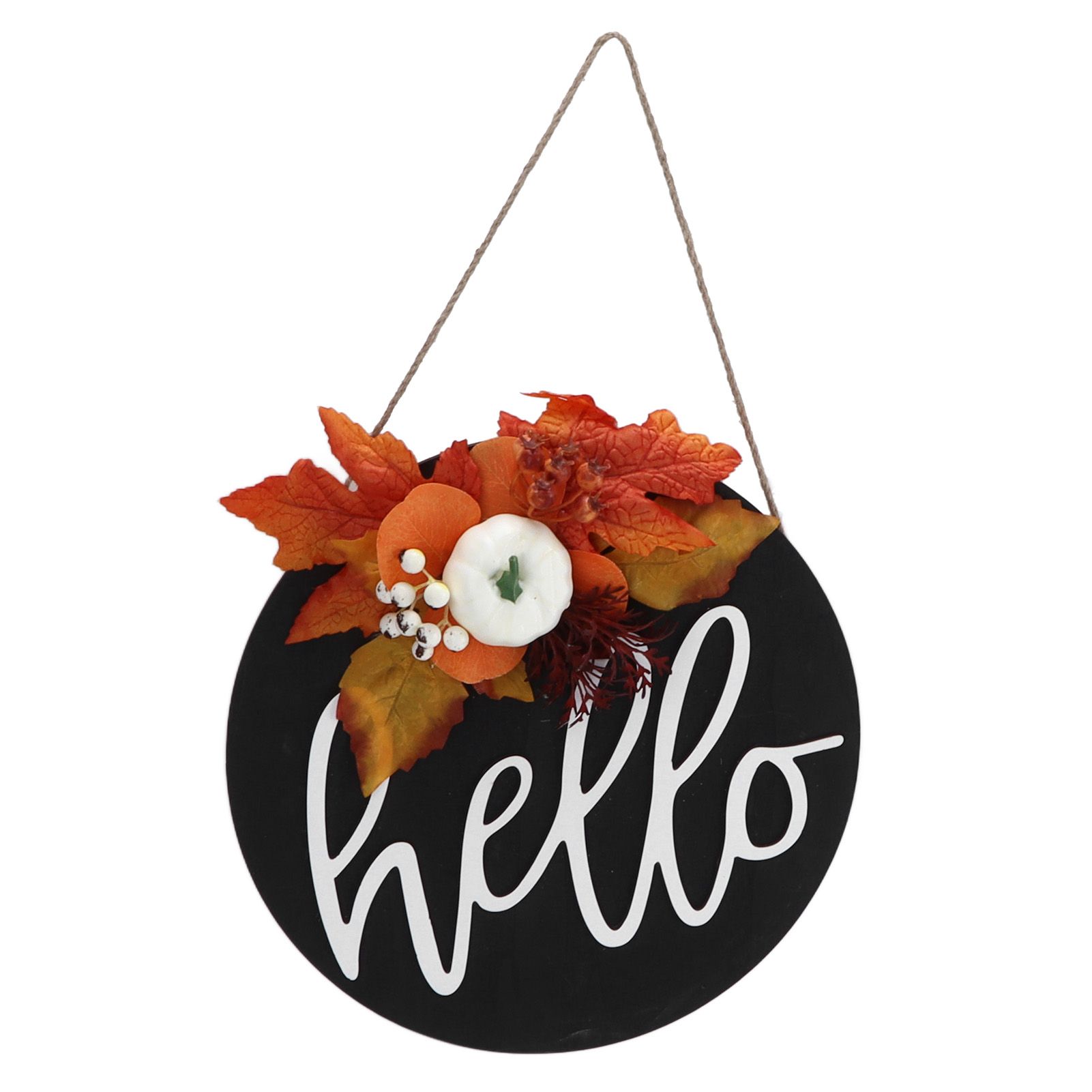 Round Wood Door Sign Farmhouse Front Door Hanging Welcome Sign Decors for Halloween ChristmasLeaf Ginkgo โ image 3