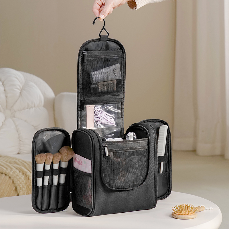 Hanging Travel Toiletry Bag, Large Capacity Double Open Cosmetic Organizer Bag, Water Resistant RPET Fabric Wash Bag with Detachable Hook & โ image 2