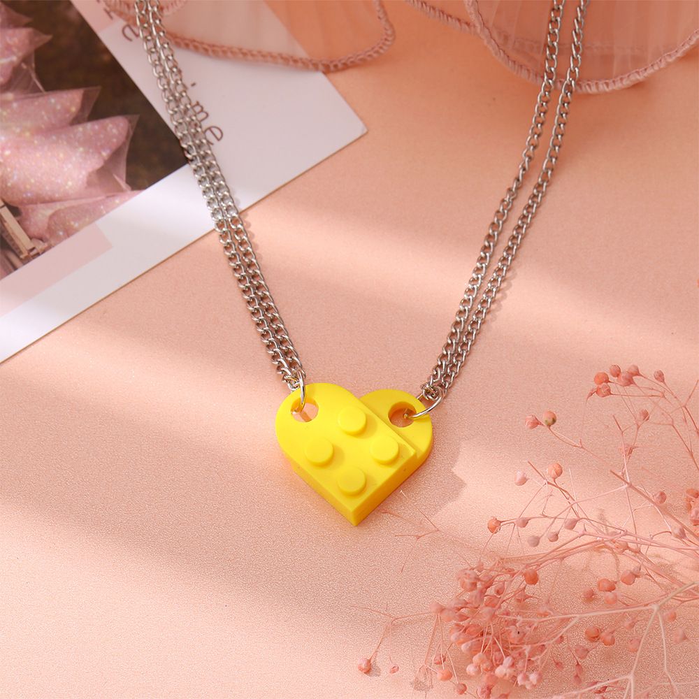 Couples Colorful Brick Heart Pendant Shaped Necklace for Friendship 2 Two Piece Keychain Puzzle Jewelry Set Made -3pcs — image 5