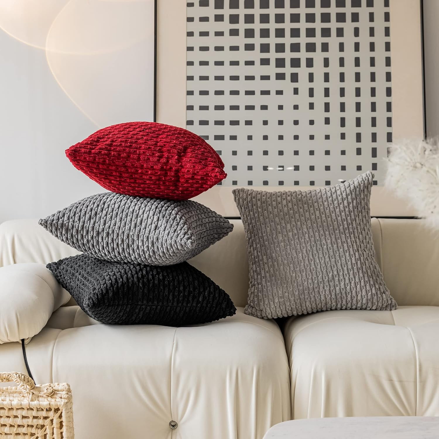 2 Pack Striped Velvet Corduroy Pillow Covers, Decorative Throw Cushion Cases for Couch, Sofa and Bed, 22 x 22-Inch, Dark Grey โ image 5