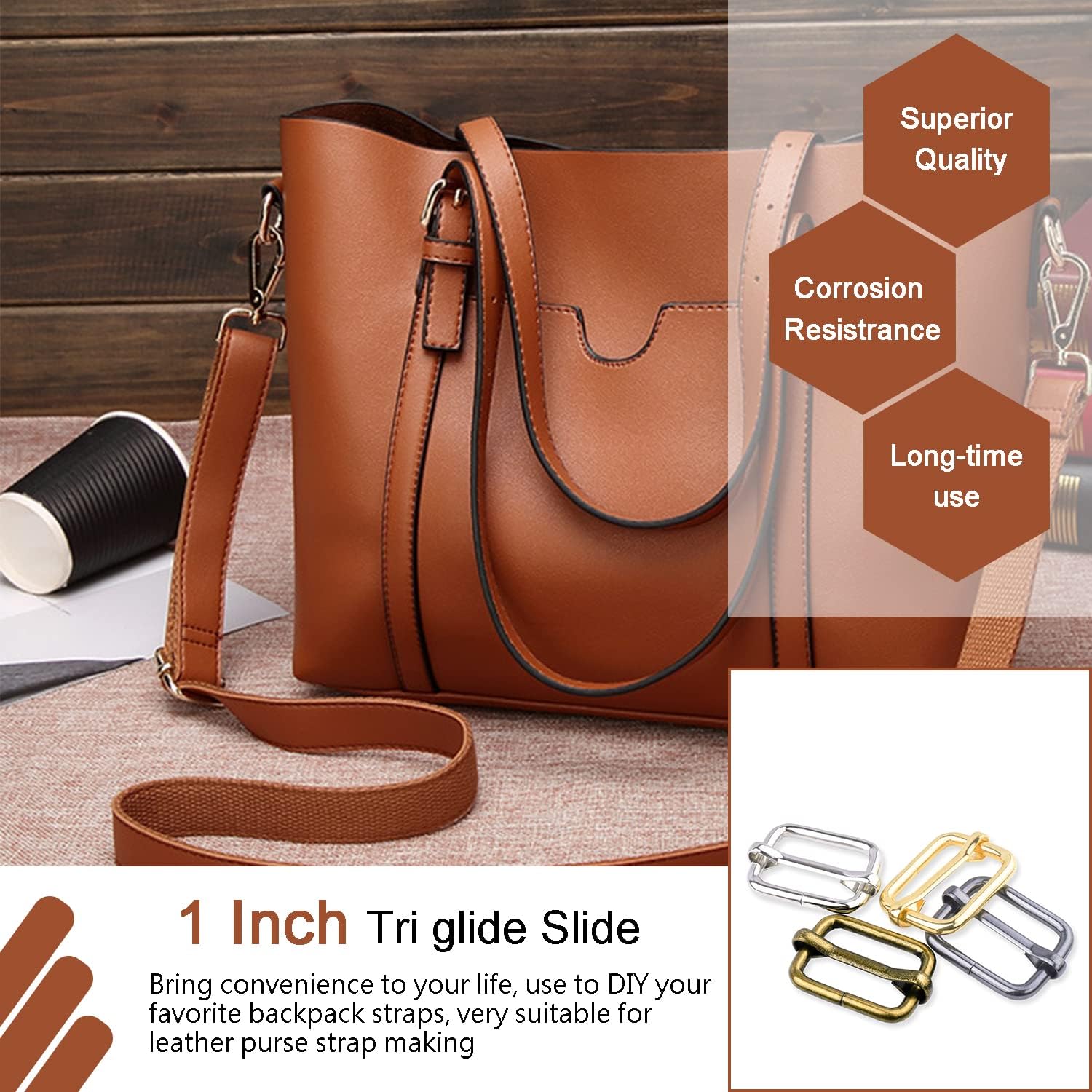 CooBigo 25 Pack 1 Inch Metal Adjustable Slide Buckles Tri-Glide Rectangle Adjuster Suspender Strap Slider for Purse Bag Hardware Making Supplies Backpack — image 3
