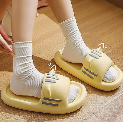 Women’s Slides Cute Bathroom Slippers Non-Slip Cartoon Cat Shaped Indoor Outdoor Summer Slippers(black,38-39) — image 2